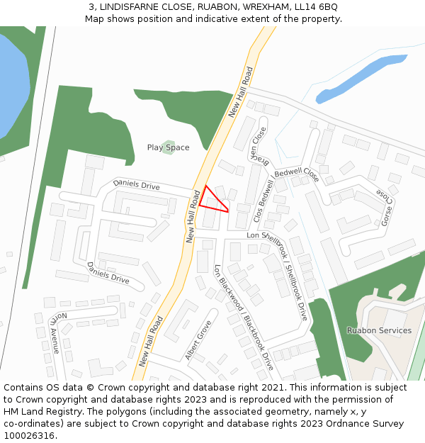 3, LINDISFARNE CLOSE, RUABON, WREXHAM, LL14 6BQ: Location map and indicative extent of plot