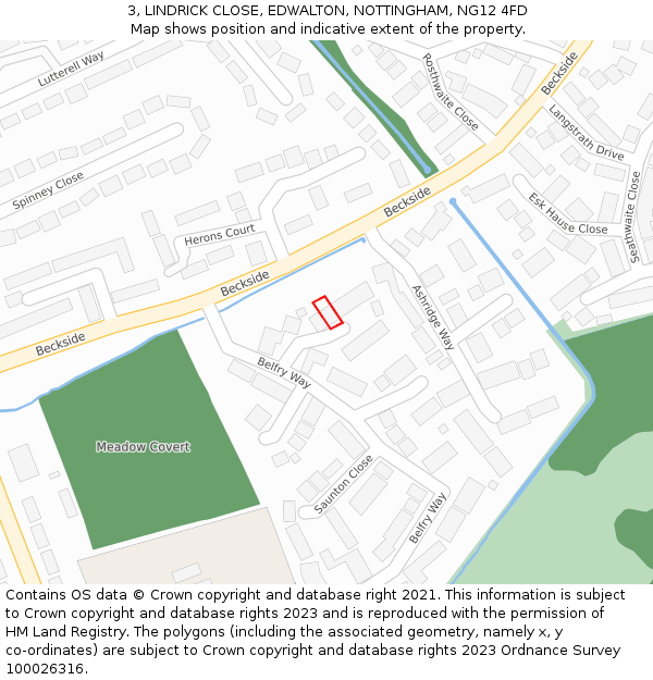 3, LINDRICK CLOSE, EDWALTON, NOTTINGHAM, NG12 4FD: Location map and indicative extent of plot