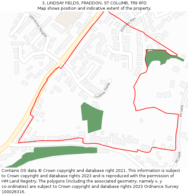 3, LINDSAY FIELDS, FRADDON, ST COLUMB, TR9 6FD: Location map and indicative extent of plot