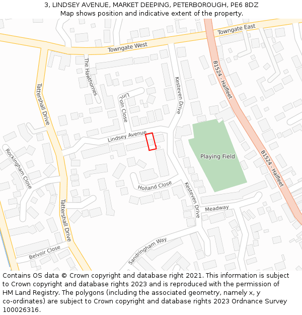 3, LINDSEY AVENUE, MARKET DEEPING, PETERBOROUGH, PE6 8DZ: Location map and indicative extent of plot