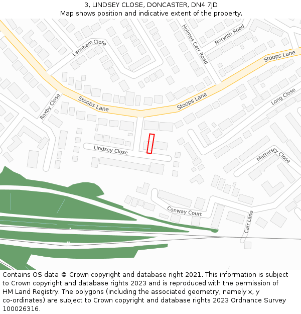 3, LINDSEY CLOSE, DONCASTER, DN4 7JD: Location map and indicative extent of plot