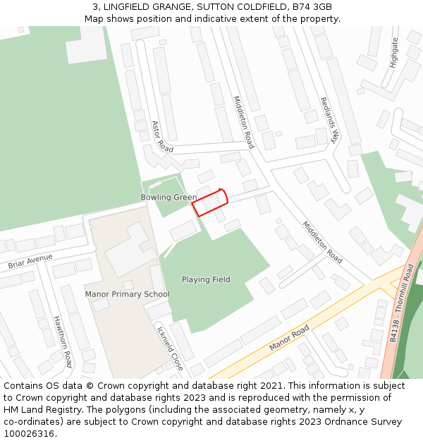 3, LINGFIELD GRANGE, SUTTON COLDFIELD, B74 3GB: Location map and indicative extent of plot