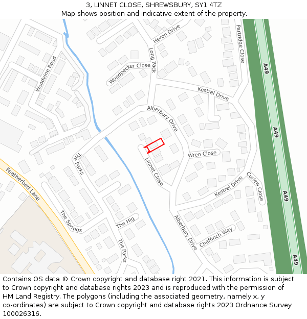 3, LINNET CLOSE, SHREWSBURY, SY1 4TZ: Location map and indicative extent of plot