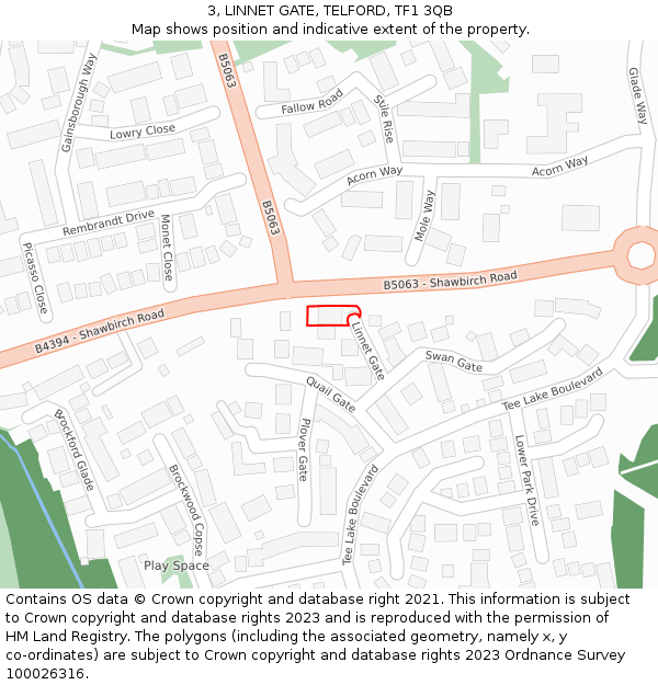 3, LINNET GATE, TELFORD, TF1 3QB: Location map and indicative extent of plot