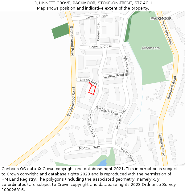 3, LINNETT GROVE, PACKMOOR, STOKE-ON-TRENT, ST7 4GH: Location map and indicative extent of plot