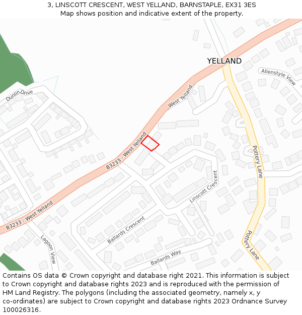 3, LINSCOTT CRESCENT, WEST YELLAND, BARNSTAPLE, EX31 3ES: Location map and indicative extent of plot