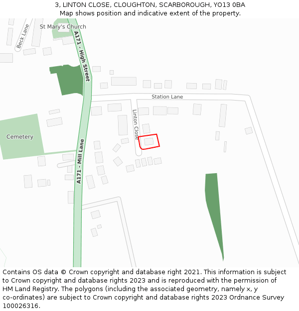 3, LINTON CLOSE, CLOUGHTON, SCARBOROUGH, YO13 0BA: Location map and indicative extent of plot