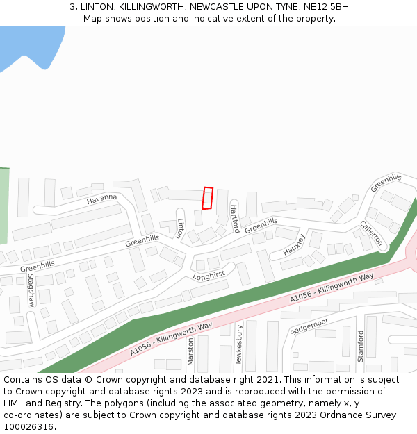 3, LINTON, KILLINGWORTH, NEWCASTLE UPON TYNE, NE12 5BH: Location map and indicative extent of plot