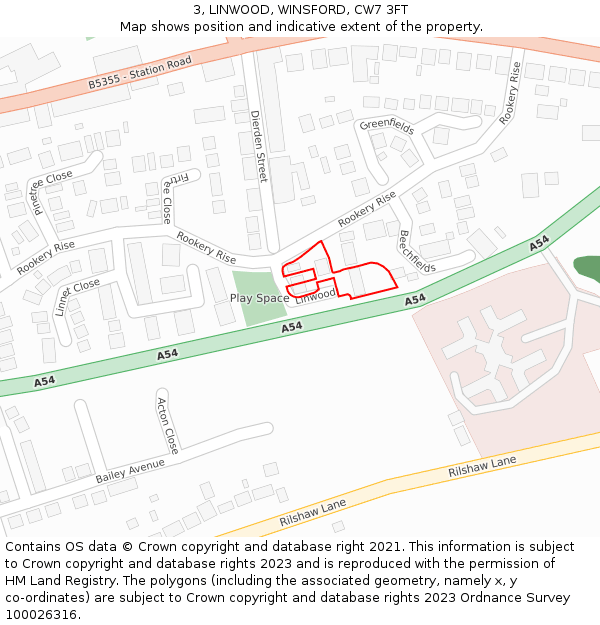 3, LINWOOD, WINSFORD, CW7 3FT: Location map and indicative extent of plot