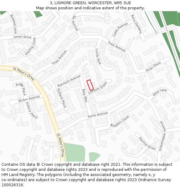 3, LISMORE GREEN, WORCESTER, WR5 3UE: Location map and indicative extent of plot