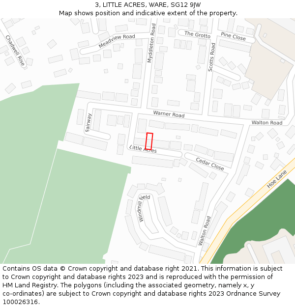 3, LITTLE ACRES, WARE, SG12 9JW: Location map and indicative extent of plot