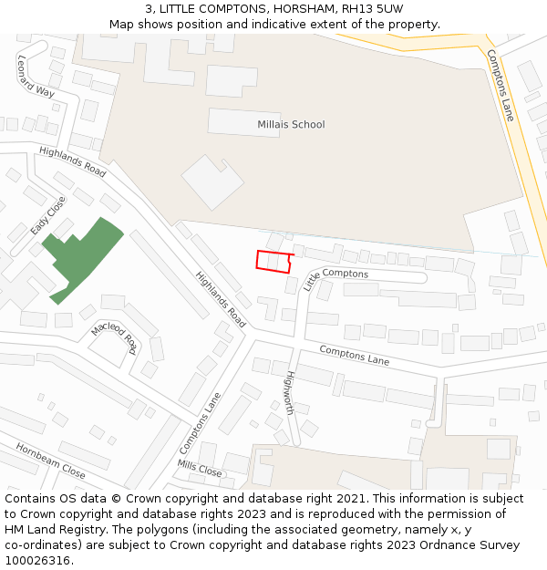 3, LITTLE COMPTONS, HORSHAM, RH13 5UW: Location map and indicative extent of plot