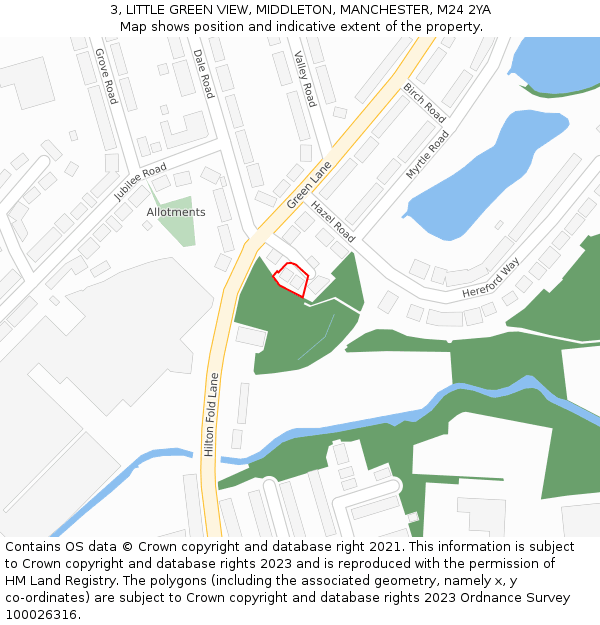 3, LITTLE GREEN VIEW, MIDDLETON, MANCHESTER, M24 2YA: Location map and indicative extent of plot