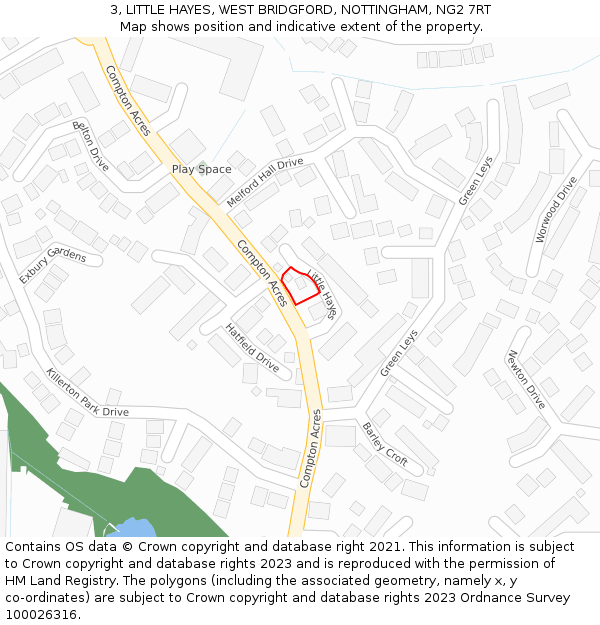 3, LITTLE HAYES, WEST BRIDGFORD, NOTTINGHAM, NG2 7RT: Location map and indicative extent of plot