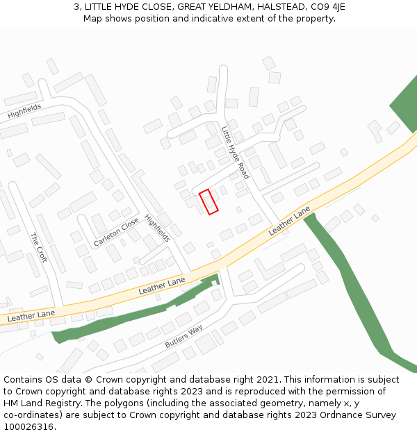 3, LITTLE HYDE CLOSE, GREAT YELDHAM, HALSTEAD, CO9 4JE: Location map and indicative extent of plot