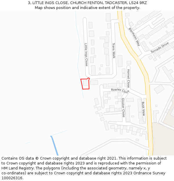 3, LITTLE INGS CLOSE, CHURCH FENTON, TADCASTER, LS24 9RZ: Location map and indicative extent of plot