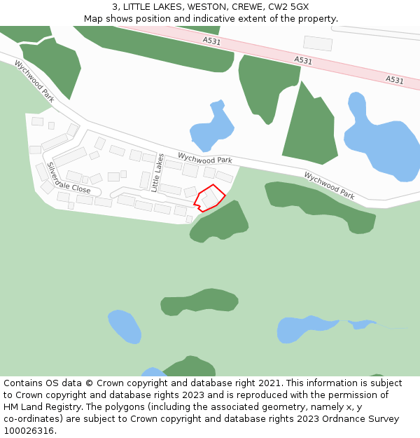 3, LITTLE LAKES, WESTON, CREWE, CW2 5GX: Location map and indicative extent of plot