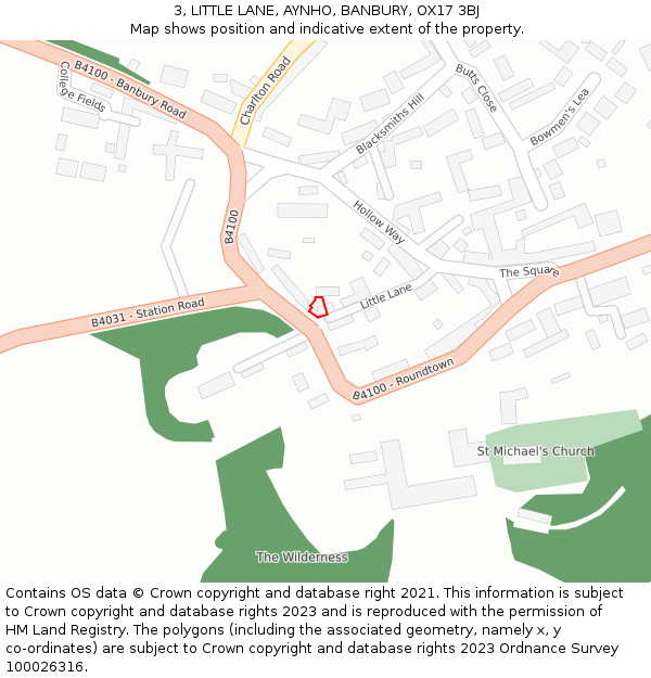 3, LITTLE LANE, AYNHO, BANBURY, OX17 3BJ: Location map and indicative extent of plot