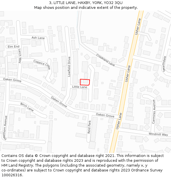 3, LITTLE LANE, HAXBY, YORK, YO32 3QU: Location map and indicative extent of plot