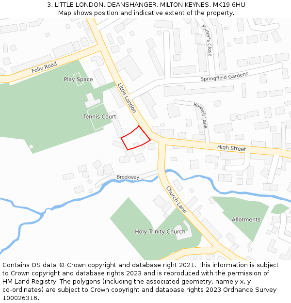 3, LITTLE LONDON, DEANSHANGER, MILTON KEYNES, MK19 6HU: Location map and indicative extent of plot