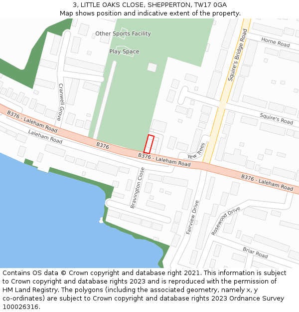 3, LITTLE OAKS CLOSE, SHEPPERTON, TW17 0GA: Location map and indicative extent of plot