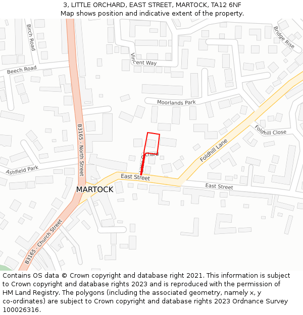 3, LITTLE ORCHARD, EAST STREET, MARTOCK, TA12 6NF: Location map and indicative extent of plot