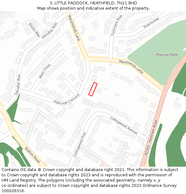 3, LITTLE PADDOCK, HEATHFIELD, TN21 8HD: Location map and indicative extent of plot