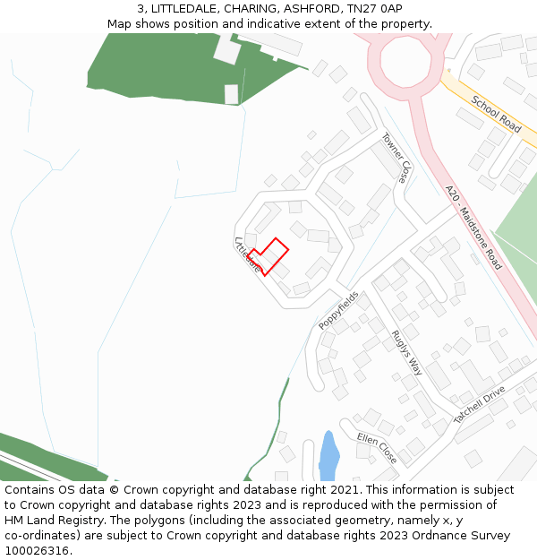 3, LITTLEDALE, CHARING, ASHFORD, TN27 0AP: Location map and indicative extent of plot