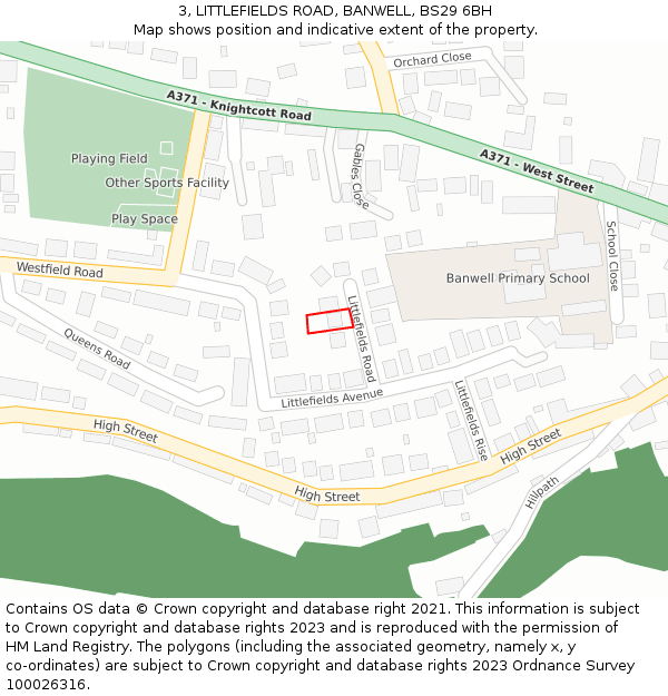 3, LITTLEFIELDS ROAD, BANWELL, BS29 6BH: Location map and indicative extent of plot