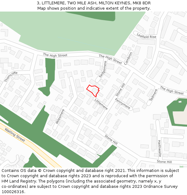 3, LITTLEMERE, TWO MILE ASH, MILTON KEYNES, MK8 8DR: Location map and indicative extent of plot