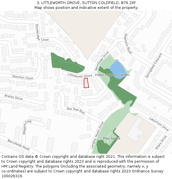 3, LITTLEWORTH GROVE, SUTTON COLDFIELD, B76 2XF: Location map and indicative extent of plot