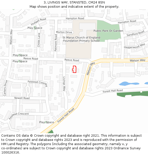 3, LIVINGS WAY, STANSTED, CM24 8SN: Location map and indicative extent of plot