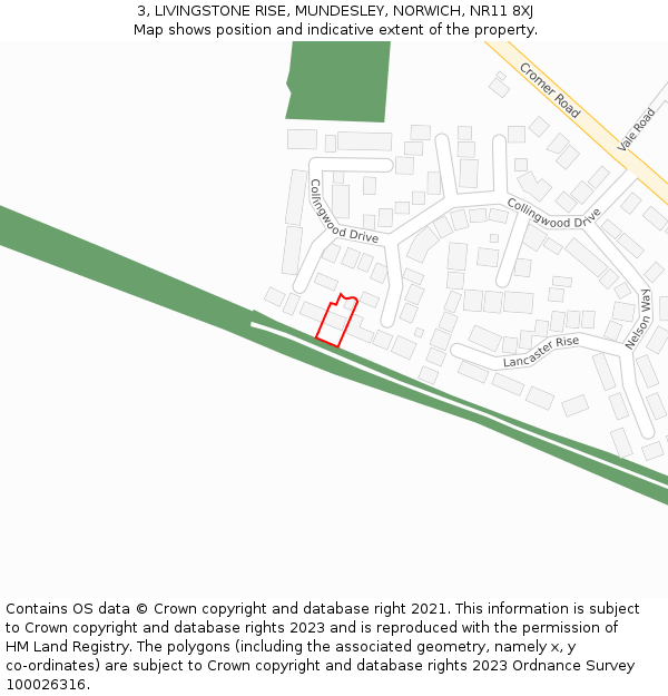 3, LIVINGSTONE RISE, MUNDESLEY, NORWICH, NR11 8XJ: Location map and indicative extent of plot