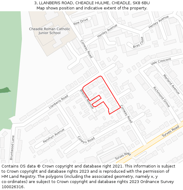 3, LLANBERIS ROAD, CHEADLE HULME, CHEADLE, SK8 6BU: Location map and indicative extent of plot