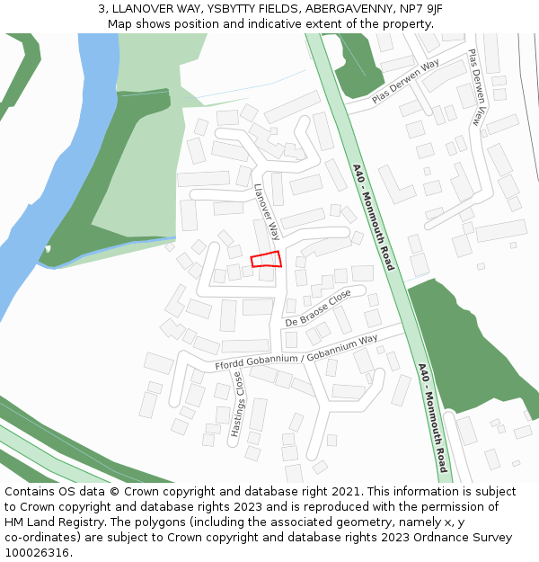 3, LLANOVER WAY, YSBYTTY FIELDS, ABERGAVENNY, NP7 9JF: Location map and indicative extent of plot