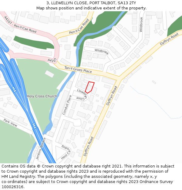 3, LLEWELLYN CLOSE, PORT TALBOT, SA13 2TY: Location map and indicative extent of plot