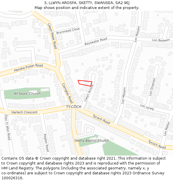 3, LLWYN AROSFA, SKETTY, SWANSEA, SA2 9EJ: Location map and indicative extent of plot