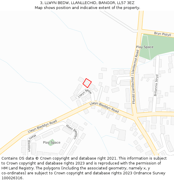 3, LLWYN BEDW, LLANLLECHID, BANGOR, LL57 3EZ: Location map and indicative extent of plot