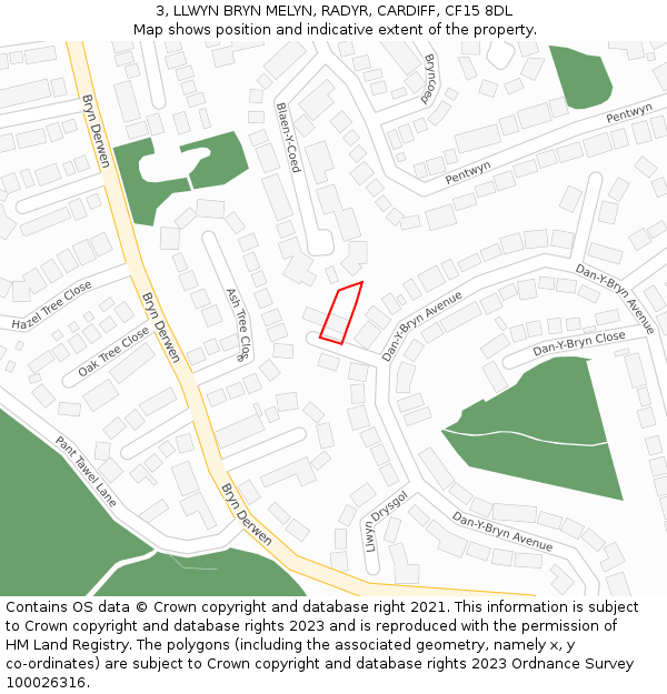 3, LLWYN BRYN MELYN, RADYR, CARDIFF, CF15 8DL: Location map and indicative extent of plot