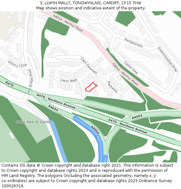 3, LLWYN MALLT, TONGWYNLAIS, CARDIFF, CF15 7HW: Location map and indicative extent of plot