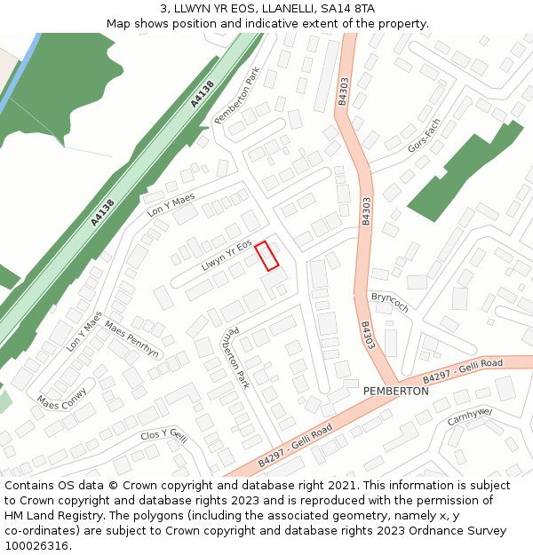 3, LLWYN YR EOS, LLANELLI, SA14 8TA: Location map and indicative extent of plot