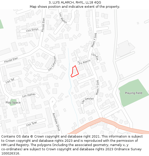 3, LLYS ALARCH, RHYL, LL18 4QG: Location map and indicative extent of plot