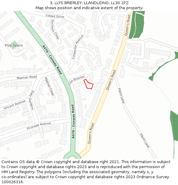 3, LLYS BRIERLEY, LLANDUDNO, LL30 1PZ: Location map and indicative extent of plot