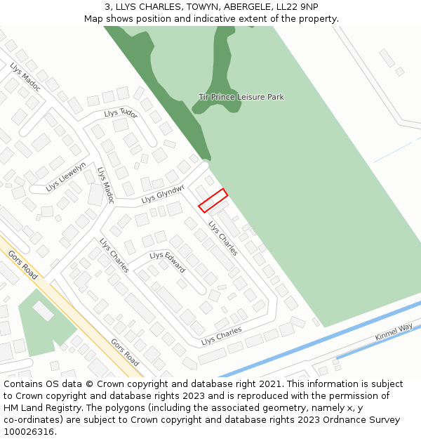 3, LLYS CHARLES, TOWYN, ABERGELE, LL22 9NP: Location map and indicative extent of plot