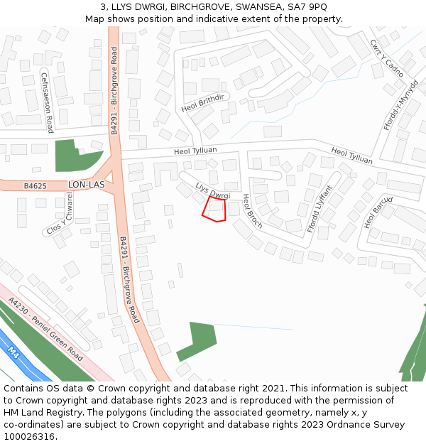 3, LLYS DWRGI, BIRCHGROVE, SWANSEA, SA7 9PQ: Location map and indicative extent of plot