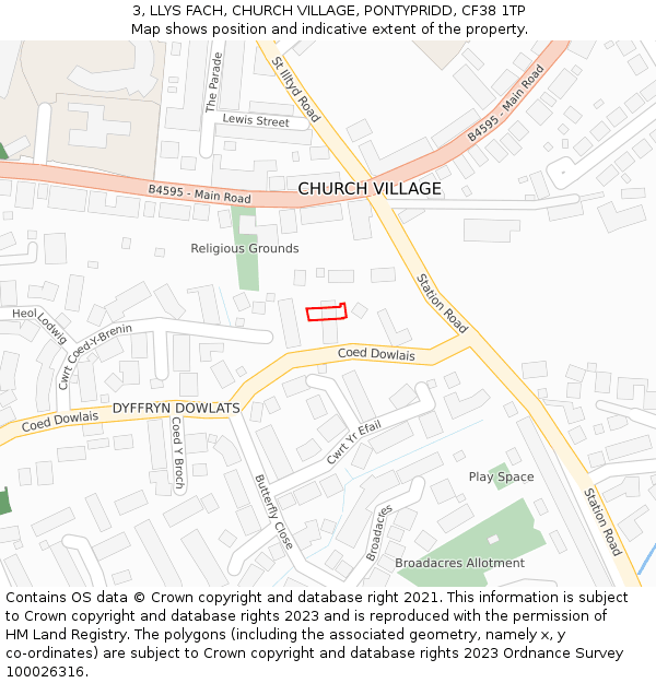 3, LLYS FACH, CHURCH VILLAGE, PONTYPRIDD, CF38 1TP: Location map and indicative extent of plot