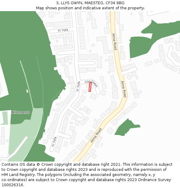 3, LLYS GWYN, MAESTEG, CF34 9BG: Location map and indicative extent of plot