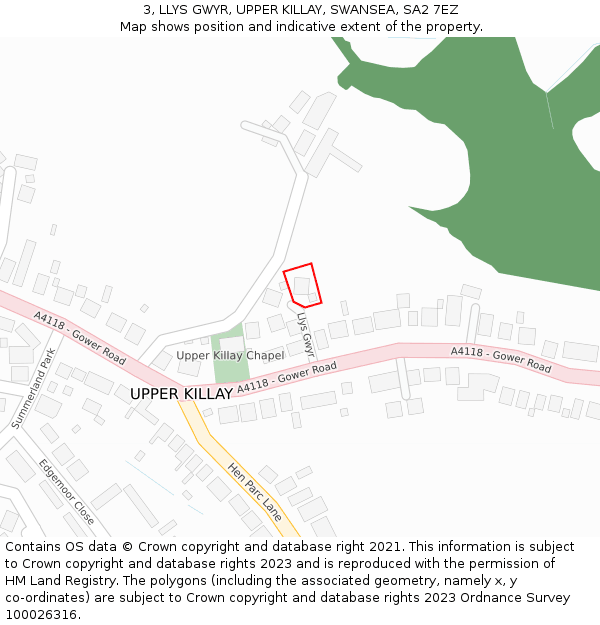 3, LLYS GWYR, UPPER KILLAY, SWANSEA, SA2 7EZ: Location map and indicative extent of plot