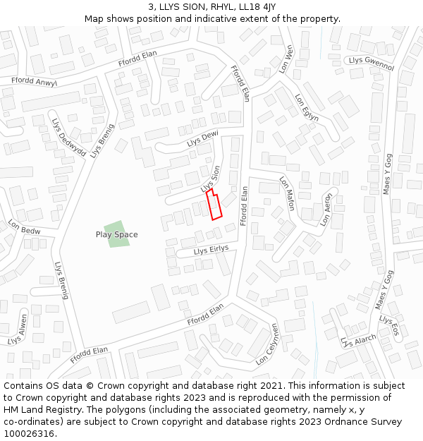 3, LLYS SION, RHYL, LL18 4JY: Location map and indicative extent of plot