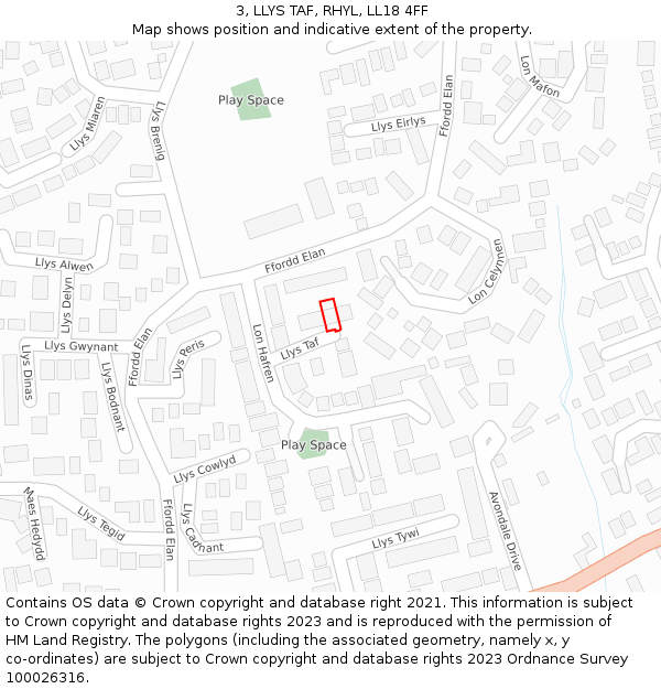 3, LLYS TAF, RHYL, LL18 4FF: Location map and indicative extent of plot